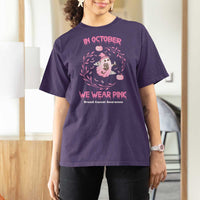 Breast Cancer Halloween T Shirt For Women In October Ghost Wear Pink Black Cat - Wonder Print Shop