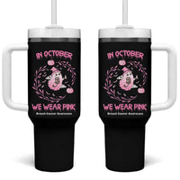 Breast Cancer Halloween Tumbler With Handle In October Ghost Wear Pink Black Cat - Wonder Print Shop