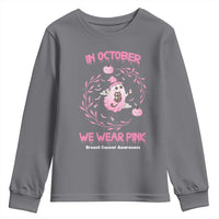 Breast Cancer Halloween Youth Sweatshirt In October Ghost Wear Pink Black Cat - Wonder Print Shop