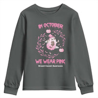 Breast Cancer Halloween Youth Sweatshirt In October Ghost Wear Pink Black Cat - Wonder Print Shop