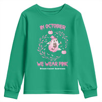 Breast Cancer Halloween Youth Sweatshirt In October Ghost Wear Pink Black Cat - Wonder Print Shop