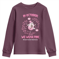 Breast Cancer Halloween Youth Sweatshirt In October Ghost Wear Pink Black Cat - Wonder Print Shop