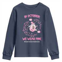 Breast Cancer Halloween Youth Sweatshirt In October Ghost Wear Pink Black Cat - Wonder Print Shop