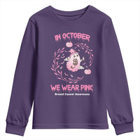 Breast Cancer Halloween Youth Sweatshirt In October Ghost Wear Pink Black Cat - Wonder Print Shop