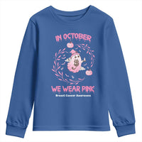 Breast Cancer Halloween Youth Sweatshirt In October Ghost Wear Pink Black Cat - Wonder Print Shop