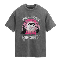 Breast Cancer Is Boo Sheet Washed Cotton T-Shirt In October Ghost Wear Pink