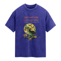Grammar English Teacher Washed Cotton T-Shirt Funny Halloween Dinosaurs Pumpkin Punctuation Saves Lives