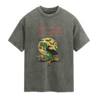 Grammar English Teacher Washed Cotton T-Shirt Funny Halloween Dinosaurs Pumpkin Punctuation Saves Lives