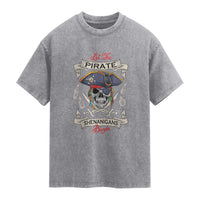 Skull Pirate Let The Pirate Shenanigans Begin Washed Cotton T-Shirt Halloween Crossbones Freebooter