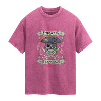 Skull Pirate Let The Pirate Shenanigans Begin Washed Cotton T-Shirt Halloween Crossbones Freebooter