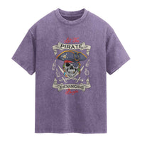 Skull Pirate Let The Pirate Shenanigans Begin Washed Cotton T-Shirt Halloween Crossbones Freebooter