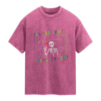 Funny Teacher Washed Cotton T-Shirt I'll Just Wait Until It's Quiet Leopard Teachers Skeleton
