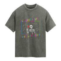 Funny Teacher Washed Cotton T-Shirt I'll Just Wait Until It's Quiet Leopard Teachers Skeleton