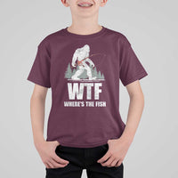 WTF Where's The Fish T Shirt For Kid Funny Fishing Gifts Bigfoot Sasquatch - Wonder Print Shop