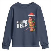 Marcus The Worm Christmas Youth Sweatshirt Robert Help Internet Weirdcore Brainrot Humor - Wonder Print Shop