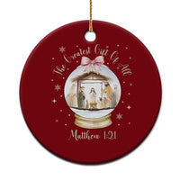 Nativity Scene Christmas Ceramic Ornament The Greatest Gift of All Christian Coquette Bow Matthew 1:21 - Wonder Print Shop