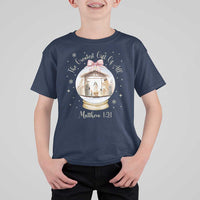Nativity Scene Christmas T Shirt For Kid The Greatest Gift of All Christian Coquette Bow Matthew 1:21 - Wonder Print Shop