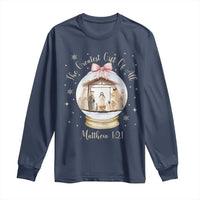 Nativity Scene Christmas Long Sleeve Shirt The Greatest Gift of All Christian Coquette Bow Matthew 1:21 - Wonder Print Shop