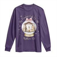 Nativity Scene Christmas Long Sleeve Shirt The Greatest Gift of All Christian Coquette Bow Matthew 1:21 - Wonder Print Shop