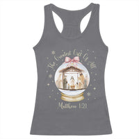 Nativity Scene Christmas Racerback Tank Top The Greatest Gift of All Christian Coquette Bow Matthew 1:21 - Wonder Print Shop