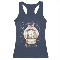 Nativity Scene Christmas Racerback Tank Top The Greatest Gift of All Christian Coquette Bow Matthew 1:21 - Wonder Print Shop
