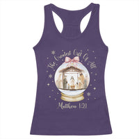 Nativity Scene Christmas Racerback Tank Top The Greatest Gift of All Christian Coquette Bow Matthew 1:21 - Wonder Print Shop