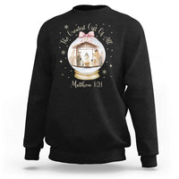 Nativity Scene Christmas Sweatshirt The Greatest Gift of All Christian Coquette Bow Matthew 1:21 - Wonder Print Shop