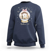 Nativity Scene Christmas Sweatshirt The Greatest Gift of All Christian Coquette Bow Matthew 1:21 - Wonder Print Shop
