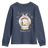 Nativity Scene Christmas Youth Sweatshirt The Greatest Gift of All Christian Coquette Bow Matthew 1:21 - Wonder Print Shop