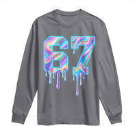 Baseball Drip Number 67 Player Long Sleeve Shirt Funny Six Seven Meme 67th Birthday Holographic Dripping - Wonder Print Shop
