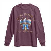 Happy Hanukkah Long Sleeve Shirt Jewish Menorah Coquette Bow