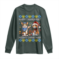 Cat Merry Christmas Happy Hanukkah Long Sleeve Shirt Jewish Christian Ugly Hanukkah