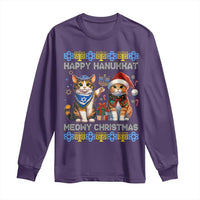 Cat Merry Christmas Happy Hanukkah Long Sleeve Shirt Jewish Christian Ugly Hanukkah
