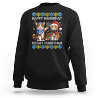 Cat Merry Christmas Happy Hanukkah Sweatshirt Jewish Christian Ugly Hanukkah - Wonder Print Shop