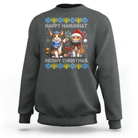 Cat Merry Christmas Happy Hanukkah Sweatshirt Jewish Christian Ugly Hanukkah - Wonder Print Shop