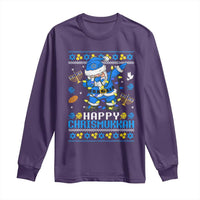 Happy Chrismukkah Merry Christmas Hanukkah Long Sleeve Shirt Dabbing Santa Ugly Chanukah Jewish