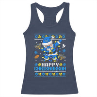 Happy Chrismukkah Merry Christmas Hanukkah Racerback Tank Top Dabbing Santa Ugly Chanukah Jewish