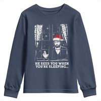 Stranger Christmas Youth Sweatshirt Funny Murray He Sees You Vintage - Wonder Print Shop