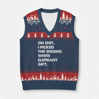 Oh Shit Funny White Elephant Gifts V-Neck Knit Sweater Vest - Wonder Print Shop