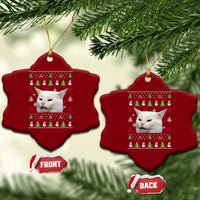 Woman Yelling At A Cat Ugly Christmas Ceramic Ornament Funny Cat Meme Matching Couple Christmas Pajama - Wonder Print Shop