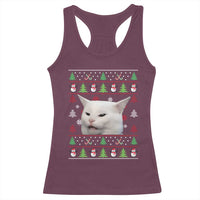 Woman Yelling At A Cat Ugly Christmas Racerback Tank Top Funny Cat Meme Matching Couple Christmas Pajama - Wonder Print Shop