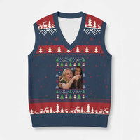 Woman Yelling At A Cat Ugly Xmas V-Neck Knit Sweater Vest Funny Meme Matching Couple Xmas Pajama - Wonder Print Shop