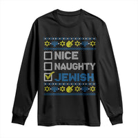 Nice Naughty Jewish Ugly Hanukkah Long Sleeve Shirt Chanukah Jew Gift - Wonder Print Shop