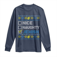 Nice Naughty Jewish Ugly Hanukkah Long Sleeve Shirt Chanukah Jew Gift - Wonder Print Shop