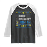 Nice Naughty Jewish Ugly Hanukkah Raglan Shirt Chanukah Jew Gift - Wonder Print Shop