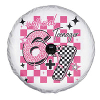 Funny 13th Birthday Official Teenager Spare Tire Cover 6+7 13 Year Old Kids Girls Pink Checkered 67 Meme