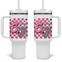 Funny 13th Birthday Official Teenager Tumbler With Handle 6+7 13 Year Old Kids Girls Pink Checkered 67 Meme