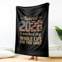 Retired 2026 Throw Blanket Vintage Retirement US Flag I Worked My Whole Life