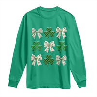 St Patricks Day Lucky Coquette Long Sleeve Shirt Leopard Shamrocks Bow Irish Gift