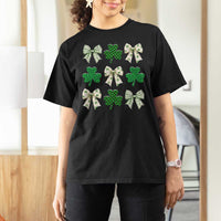 St Patricks Day Lucky Coquette T Shirt For Women Leopard Shamrocks Bow Irish Gift